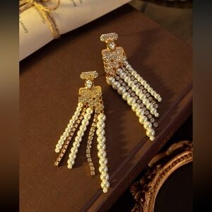 Elegant Statement Pearl & Rhinestone Drop Earrings